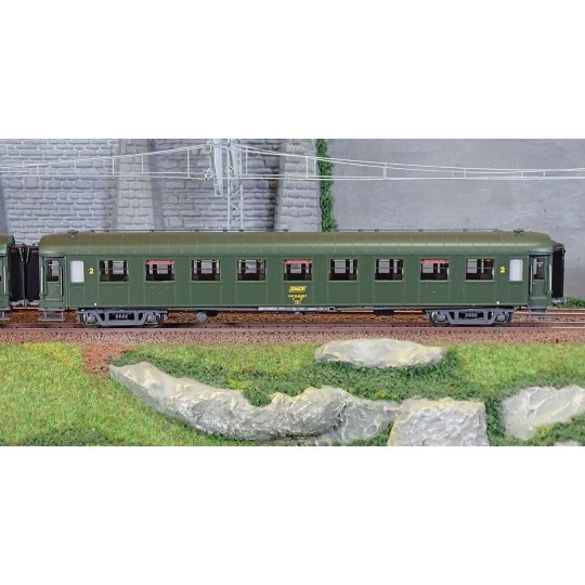 MW_40933-Models Word 40933 Set de 3 voitures OCEM R.A., B9, vert 301, châssis gris, marquage UIC, SNCF