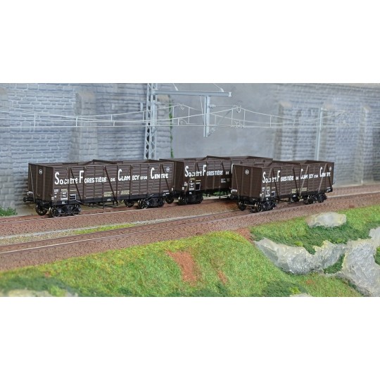 WB-852-Ree Modeles WB852 Set de 3 wagons TP Tombereau, SNCF, Haut Clamecy