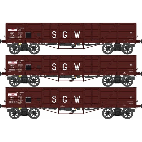 WB-854-Ree Modeles WB854 Set of 3 Construction Wagons, Dump Truck, SNCF, SGW
