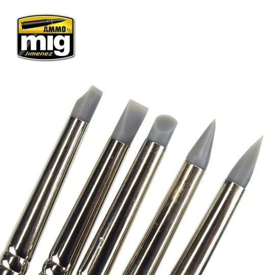 Set de 5 pinceaux caoutchouc Mig AMMO - MIG Jimenez A.MIG-7606 - 3 A.MIG-7606-Set de 5 pinceaux caoutchouc Mig - A.MIG-7606