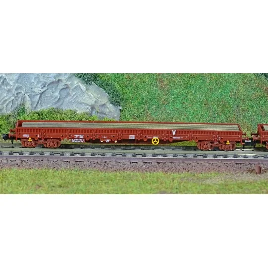 Trix_18290-MiniTrix 18290 Set de 2 wagons plats à bogies, chargés de profilés de rails, SNCF, INFRA, échelle N