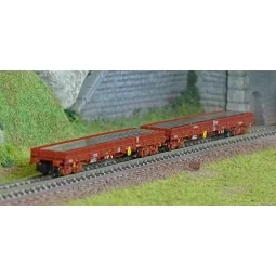MiniTrix 18290 Set of 2 flat wagons with bogies, loaded with rail p...