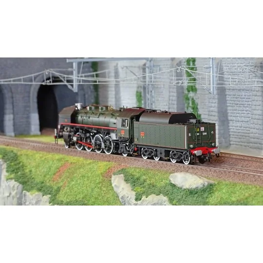 HJ2433-Jouef HJ2433 141 R 1244 Steam Locomotive, Large Capacity Fuel Tender, Green/Black, White Wheels, SNCF