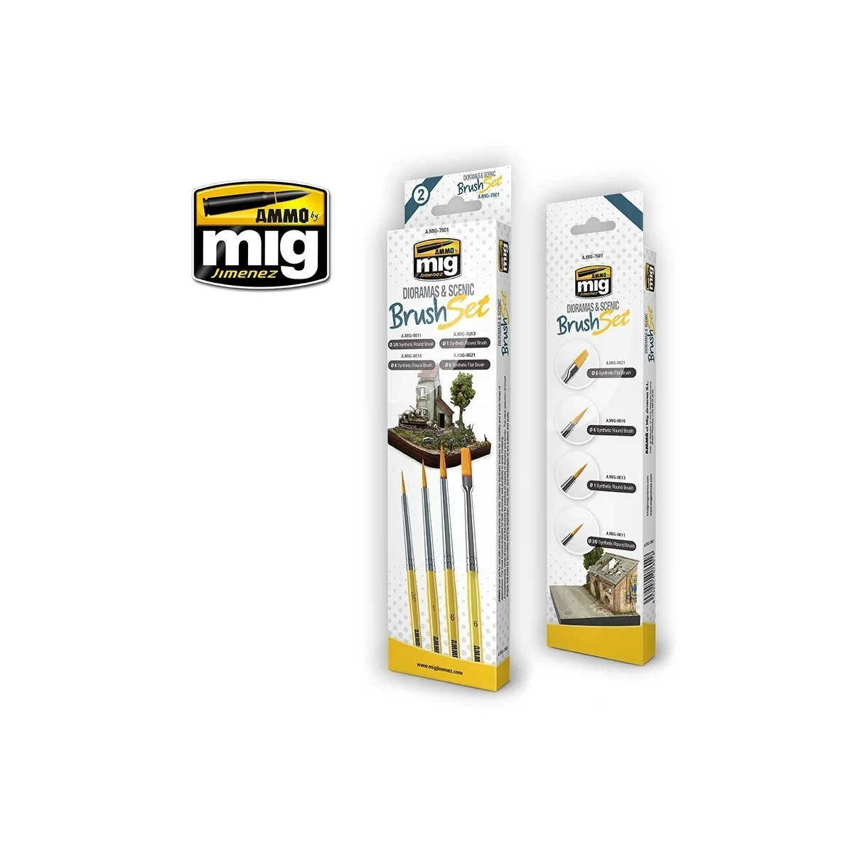 Set de 4 pinceaux pour Dioramas et Scènes Ammo AMMO - MIG Jimenez A.MIG-7601 - 1 Set de 4 pinceaux pour Dioramas et Scènes Ammo AMMO - MIG Jimenez A.MIG-7601 - 1