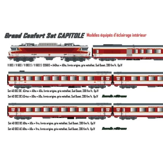 Lsm_11003-Ls Models 11003 Set Grand Confort Capitole Locomotive électrique CC 6513 SNCF + A4Dtux + A8tu, livrée origine, sud-ouest