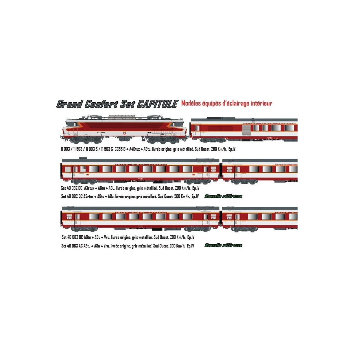LS Models 40082DC Set de 3 voitures Grand Confort Capitole A3rtux + A8tu + A8u, livré origine, Sud-Ouest, éclairées Ls models Ls LS Models 40082DC Set de 3 voitures Grand Confort Capitole A3rtux + A8tu + A8u, livré origine, Sud-Ouest, éclairées Ls models Ls