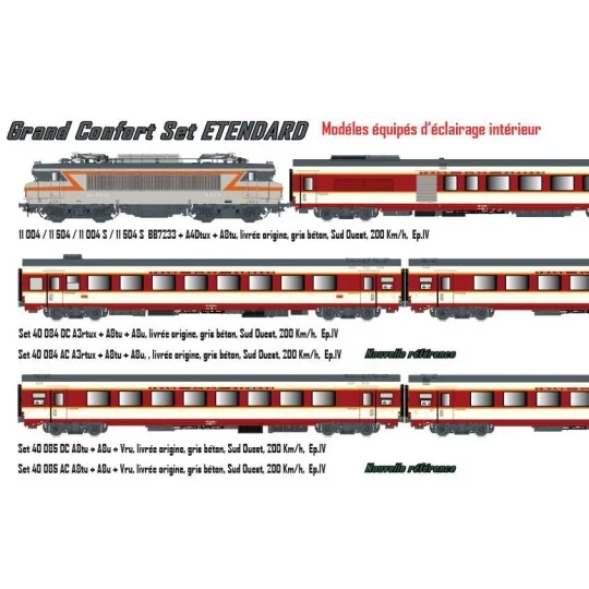 Lsm_11004-Ls Models 11004 Set Grand Confort Etendard Locomotive BB 7233 SNCF + A4Dtux + A8tu, livrée origine, sud-ouest