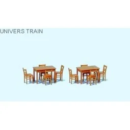 Preiser 17218 Hardware, 2 tables and 8 chairs, natural wood color -...