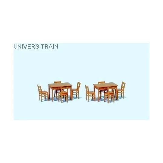 Preiser_17218-Preiser 17218 Hardware, 2 tables and 8 chairs, natural wood color - Preiser_17218