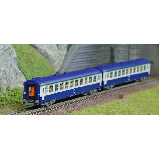 NW-189-REE Modeles NW189 Set of 2 UIC B9c9x sleeping cars, low roof, TEN livery, framed logo