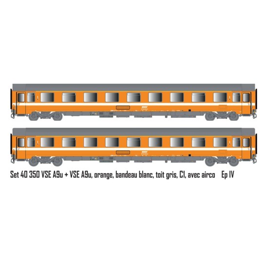 Lsm_40350-LS Models 40350 Set de 2 voitures voyageurs VSE A9u + A9u, orange, bandeau blanc
