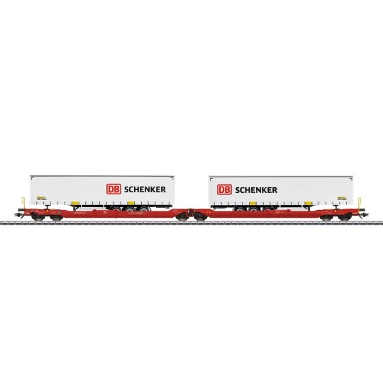 Marklin 47470 Articulated pocket wagon Sdggmrss 738 (T3000e), DB AG... Marklin_47470-Marklin 47470 Articulated pocket wagon Sdggmrss 738 (T3000e), DB AG, loaded with DB Schenker semi-trailers
