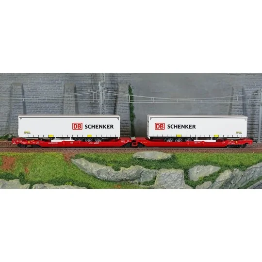 Marklin 47470 Articulated pocket wagon Sdggmrss 738 (T3000e), DB AG... Marklin_47470-Marklin 47470 Articulated pocket wagon Sdggmrss 738 (T3000e), DB AG, loaded with DB Schenker semi-trailers