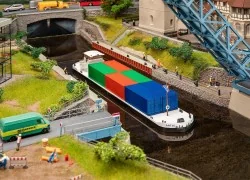 Faller 131013 Model Kit, River Cargo Boat with Containers