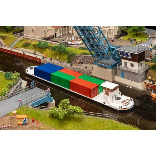 Faller 131013 Maquette, Bateau Cargo fluvial avec conteneurs Faller Faller_131013 - 2 Faller_131013-Maquette, Bateau Cargo fluvial avec conteneurs - Faller 131013