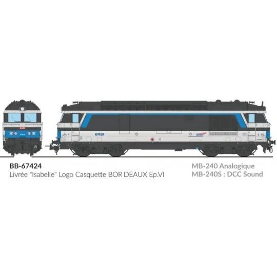 MB-240.S-Ree Modeles MB240.S BB 67424 diesel locomotive, Isabelle livery, SNCF, Bordeaux depot, digital sound, smoke
