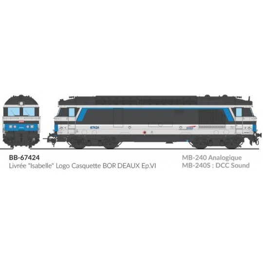 MB-240-Ree Modeles MB240 Locomotive diesel BB 67424, Livrée Isabelle, SNCF, dépôt Bordeaux