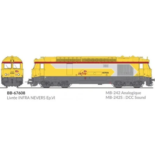 MB-242.S-Ree Modeles MB242.S Locomotive diesel BB 67608, Livrée INFRA, SNCF, dépôt Nevers, digital sonore, fumée
