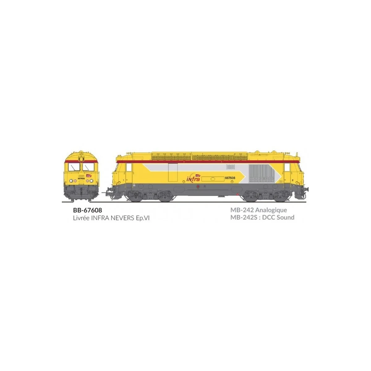 Ree Modeles MB242 BB 67608 diesel locomotive, INFRA livery, SNCF, N...