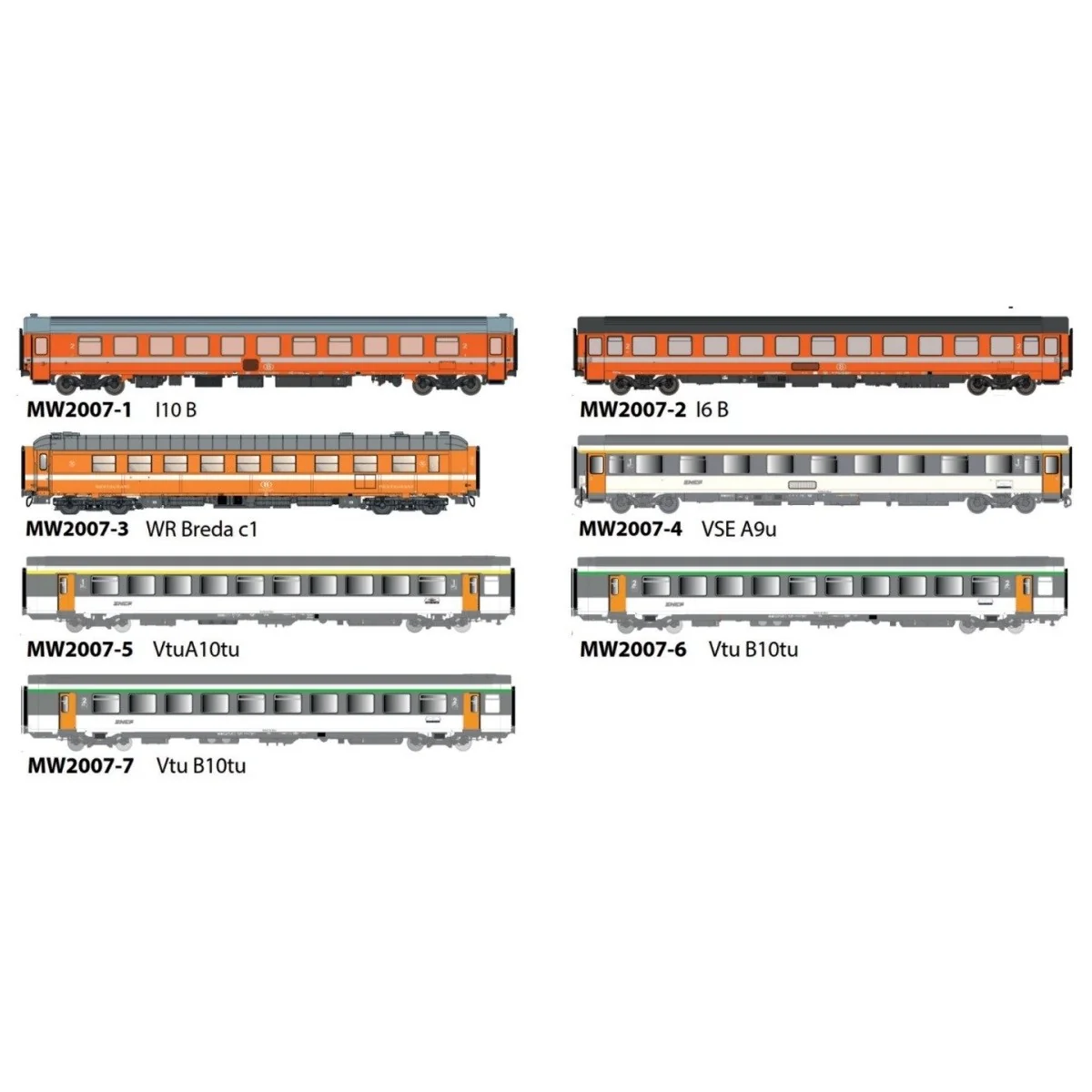 Models World 2007 Set of 7 cars, "Vauban" Express train, SNCF, SNCB...