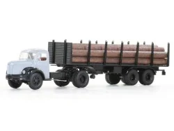 Sai 2581 Berliet TLR8 grey semi-trailer truck, staking and log trai...