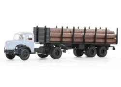 Sai 2581 Berliet TLR8 grey semi-trailer truck, staking and log trai...