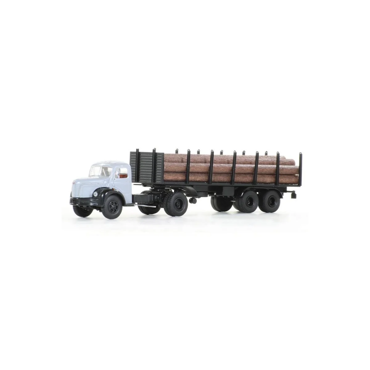 Sai 2581 Berliet TLR8 grey semi-trailer truck, staking and log trai...
