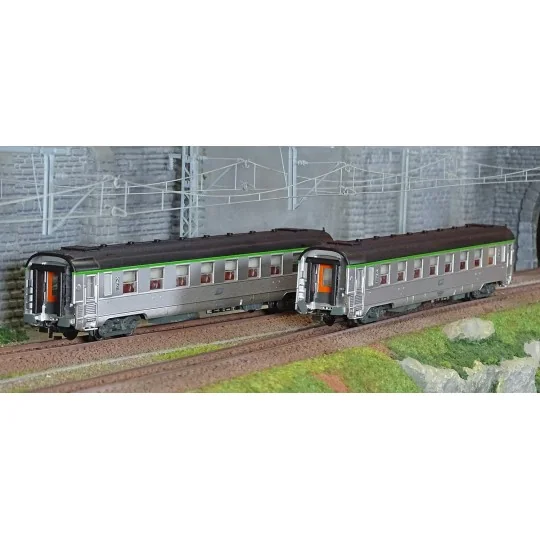 HJ4177-Jouef HJ4177 Set de 2 voitures voyageurs courtes DEV Inox, SNCF, cartouche Corail, B8 / B8