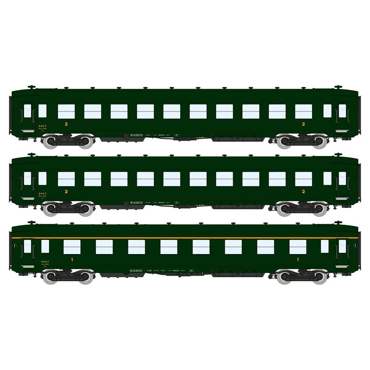 Ree Modeles VB389 Set de 3 voitures voyageurs DEV AO courtes, SNCF, B10 U52 / A8, vert 306, ep.III Ree Modeles VB-389 - 7