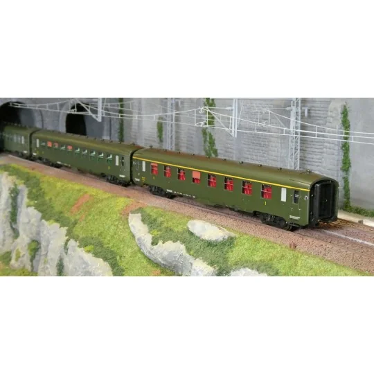 VB-389-Ree Modeles VB389 Set de 3 voitures voyageurs DEV AO courtes, SNCF, B10 U52 / A8, vert 306, ep.III