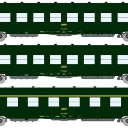 Ree Modeles VB392 Set de 3 voitures voyageurs DEV AO courtes, SNCF, B10 U52 / A8, vert 306, ep.IV Ree Modeles VB-392 - 1