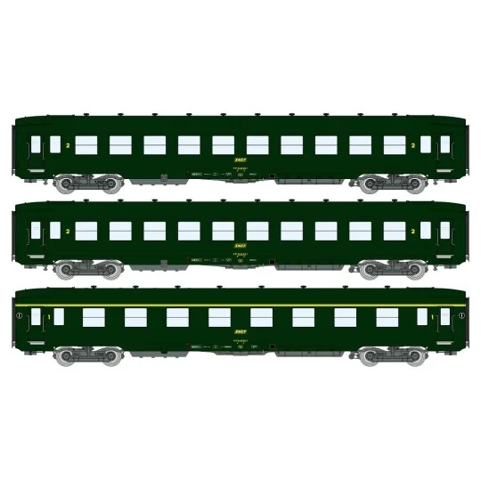 VB-392-Ree Modeles VB392 Set de 3 voitures voyageurs DEV AO courtes, SNCF, B10 U52 / A8, vert 306, ep.IV