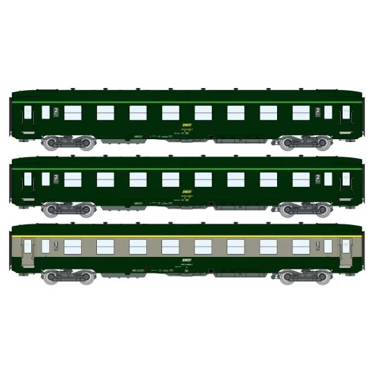 VB-396-Ree Modeles VB396 Set of 3 short DEV AO passenger cars, SNCF, A7x ex B8 / 2x B8 ex-A8, green 302, ep.IV-V