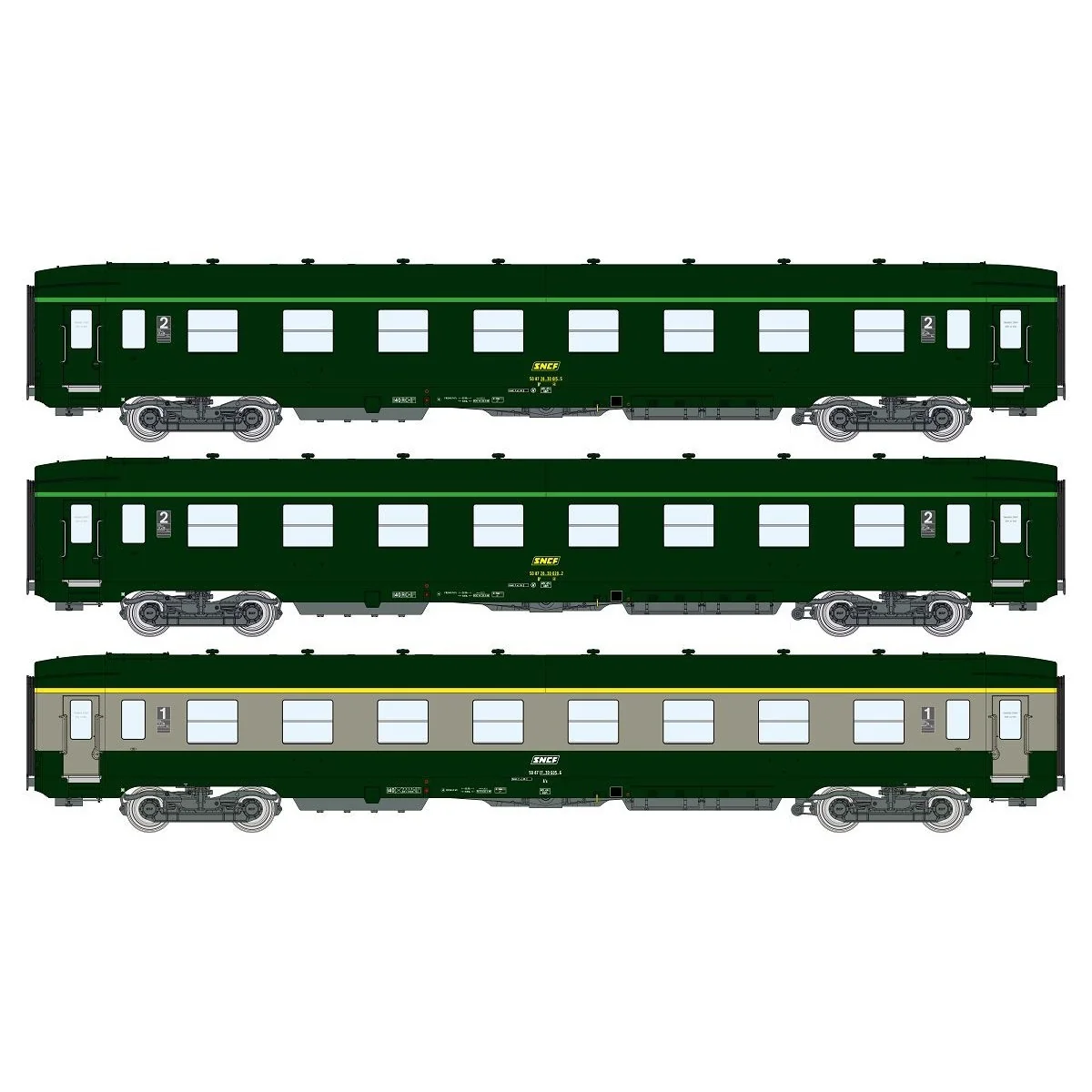 Ree Modeles VB396 Set of 3 short DEV AO passenger cars, SNCF, A7x e...
