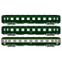 VB-396-Ree Modeles VB396 Set of 3 short DEV AO passenger cars, SNCF, A7x ex B8 / 2x B8 ex-A8, green 302, ep.IV-V