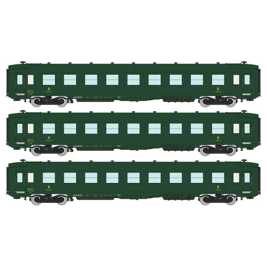 VB-399-Ree Modeles VB399 Set de 3 voitures voyageurs DEV AO Couchettes, SNCF, B9c9 myfi, vert 306, ep.III