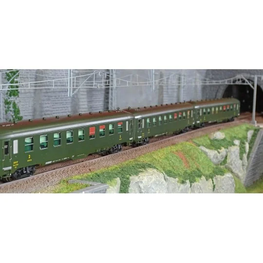 VB-399-Ree Modeles VB399 Set de 3 voitures voyageurs DEV AO Couchettes, SNCF, B9c9 myfi, vert 306, ep.III
