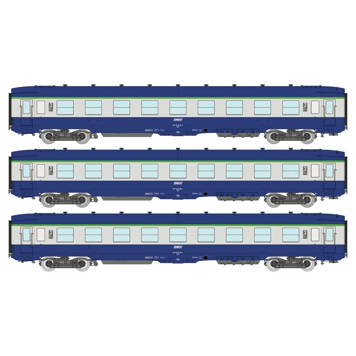 Ree Modeles VB402 Set of 3 DEV AO Couchette Passenger Cars, SNCF, B...