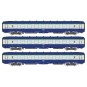 VB-402-Ree Modeles VB402 Set de 3 voitures voyageurs DEV AO Couchettes, SNCF, B9c9, Bleue/Gris, logo encadré, ep.IV-V