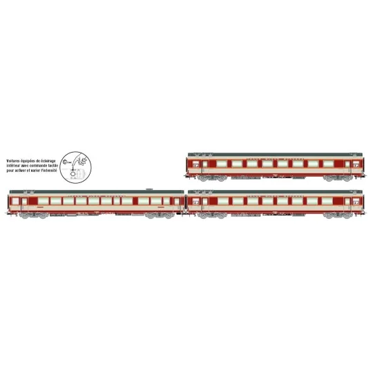 HJ4191-Jouef HJ4191 Set of 3 Grand Confort passenger cars TEE Le Kléber, SNCF, A8u / A8tu / Vru, illuminated