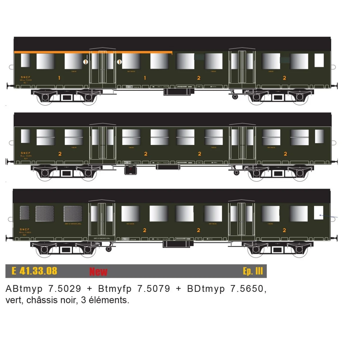 EPM 41.33.08 Set of 3 Romilly coaches, ABtmyp + Btmyfp + BDtmyp, black