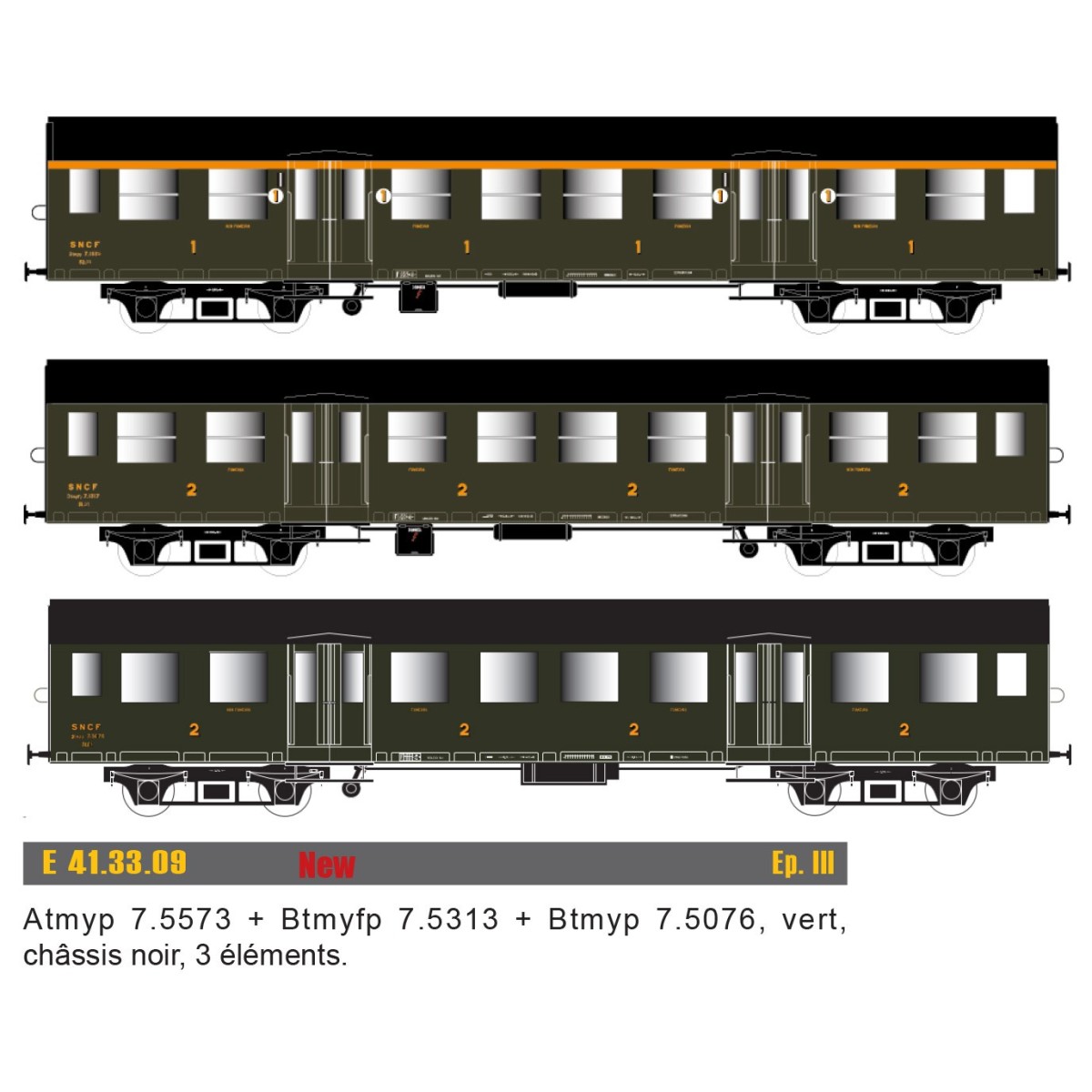 EPM 41.33.09 Set of 3 Romilly coaches, Atmyp + Btmyfp + Btmyp, blac...