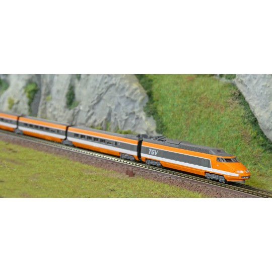AZAR_T01-OR1A-Azar T01-OR1A TGV Paris South-East (PSE) set, world record, SNCF, orange, Z scale