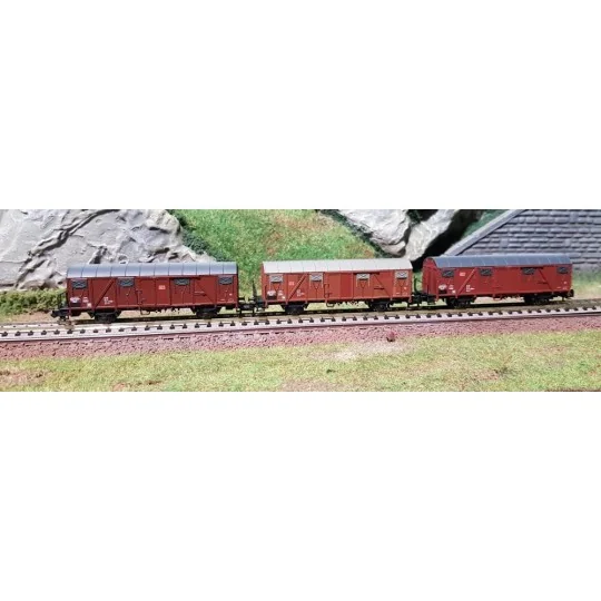 Liliput_260136-Liliput 260136 Set of 3 DB AG covered wagons, brown