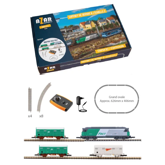 AZAR_AZP02-Azar AZP02 Coffret de départ train de marchandises, locomotive BB 67400 FRET SNCF, échelle Z