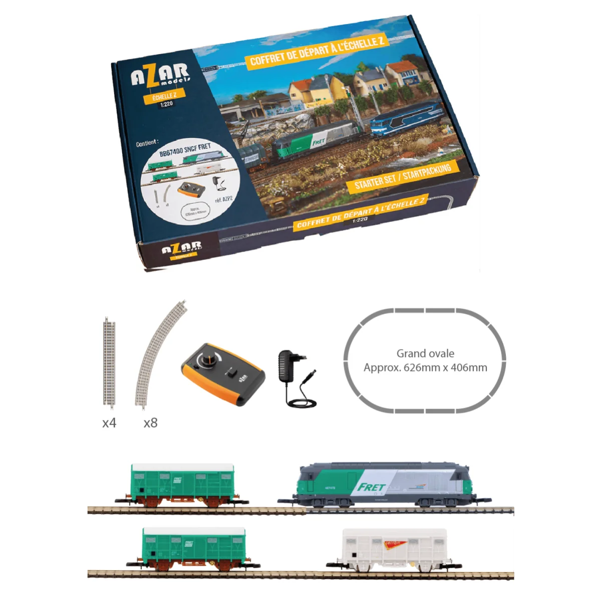 Azar AZP02 Freight Train Starter Set, SNCF BB 67400 Freight Locomot...