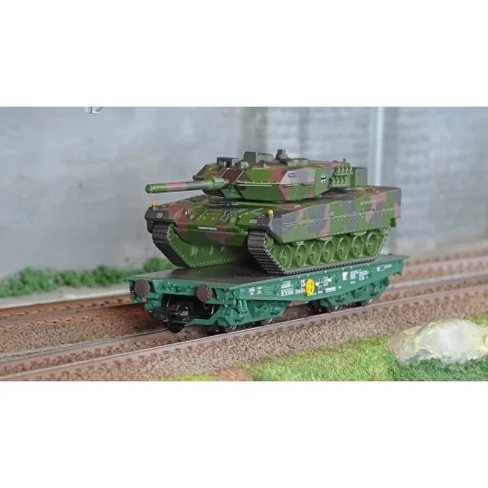 Marklin_48843-Marklin 48843 Wagon plat Rlmmps pour le transport de charges lourdes, DB, avec char Leopard 2A6
