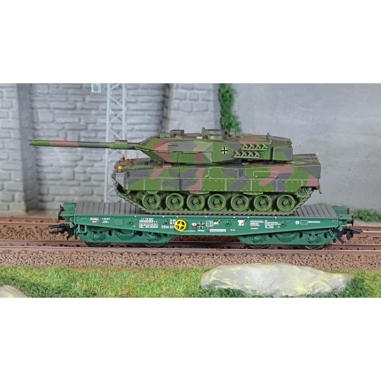 Marklin_48843-Marklin 48843 Rlmmps flat wagon for heavy load transport, DB, with Leopard 2A6 tank