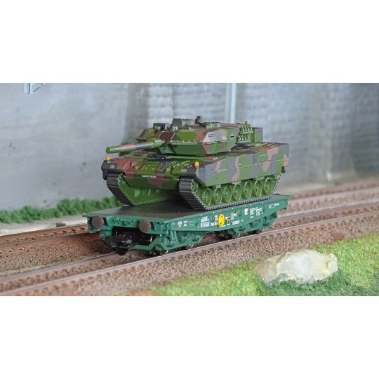 Marklin_48870-Marklin 48870 Wagon plat Rlmmps pour le transport de charges lourdes, DB, avec char Leopard 2A6