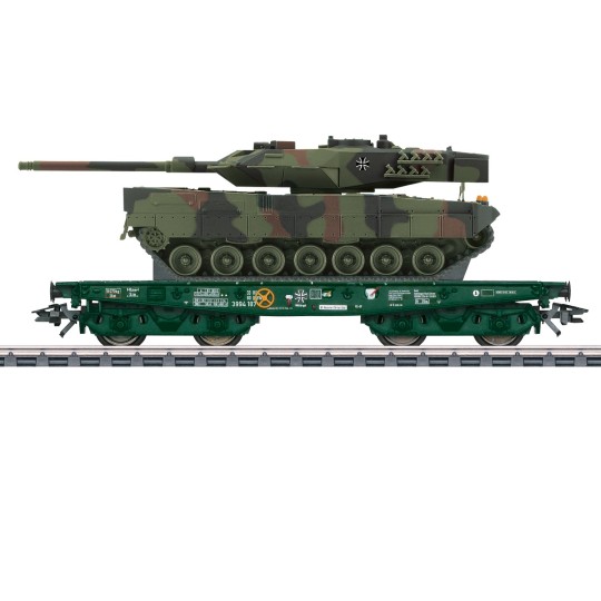 Marklin_48871-Marklin 48871 Wagon plat Rlmmps pour le transport de charges lourdes, DB, avec char Leopard 2A6